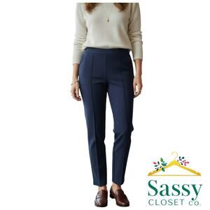 Vince Navy Blue High Rise Straight Leg Pants Ankle Slit Stretch Size XL